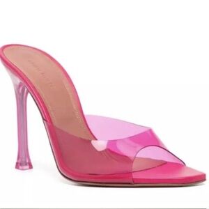 Amina Muaddi Alexa 105mm pink translucent mule sandals 39.5=9.5